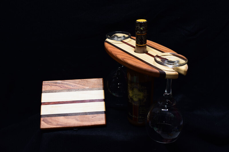 Matching Wine Caddy & Cheese Cutting Board - Surfboard